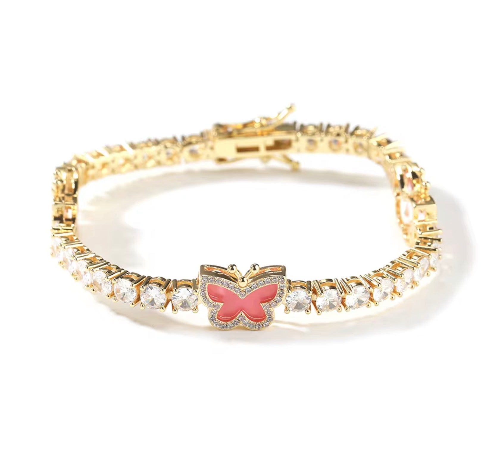 Diamond butterfly tennis bracelet from LuxeLash Studio featuring sparkling diamonds and delicate butterfly design in jewelry.