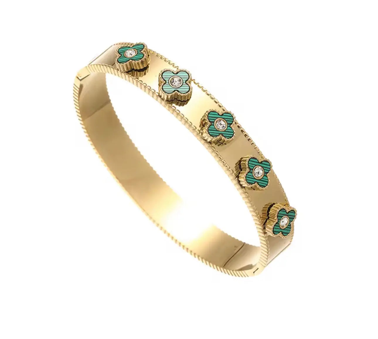 18k gold flower bangle bracelet featuring intricate floral design, elegant jewelry piece from LuxeLash Studio.