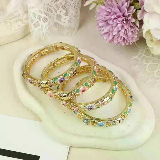 Vintage Cloisonne Bangle Ethnic-style Enamel Hollow Out Flower Bracelet Fashion Elegant Bangles For Women Jewelry Gifts LuxeLash Studio