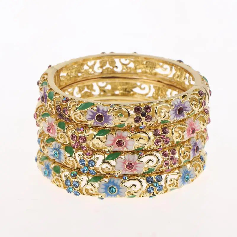 Vintage Cloisonne Bangle Ethnic-style Enamel Hollow Out Flower Bracelet Fashion Elegant Bangles For Women Jewelry Gifts LuxeLash Studio