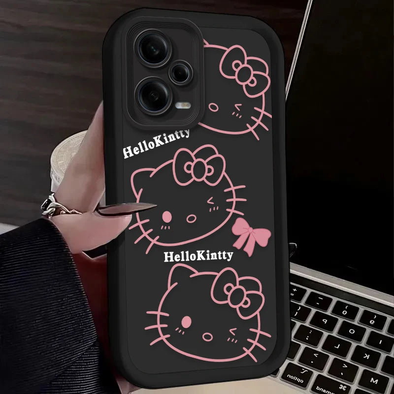 Lovely Hello Kitty Pink Pattern Matte Case for Xiaomi Redmi Note 15 14 13 12 11 10 Pro Plus 5G 14S 12S 11S 10S 4G Silicone LuxeLash Studio