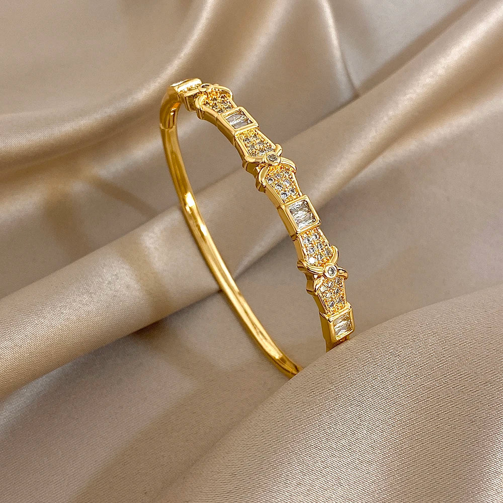 New Stainless Steel Waterproof Cuff Bracelet Bangle For Women Exquisite Shiny Inlaid Zircon Geometric Stacked Jewelry Gifts LuxeLash Studio
