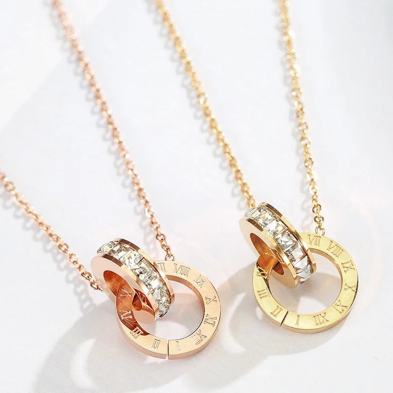 18K Gold Plated Stainless Steel Interlocking Circles Infinity Style Roman Numbers Wedding Statement Collar Necklace For Women LuxeLash Studio