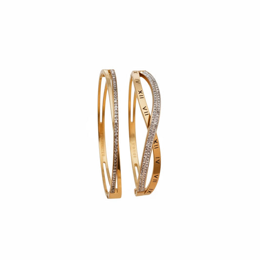 Shiny Zircon Crossed Stainless Steel Bangle Bracelet for Women, Gold Color Layered Stackable Female Waterproof Jewelry Gift LuxeLash Studio