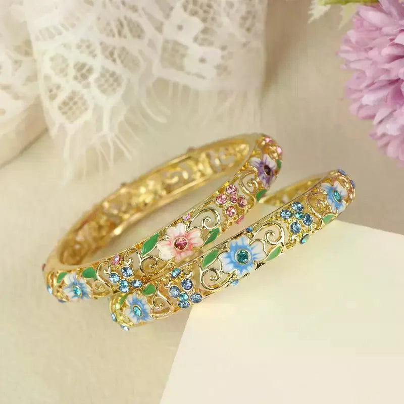 Vintage Cloisonne Bangle Ethnic-style Enamel Hollow Out Flower Bracelet Fashion Elegant Bangles For Women Jewelry Gifts LuxeLash Studio