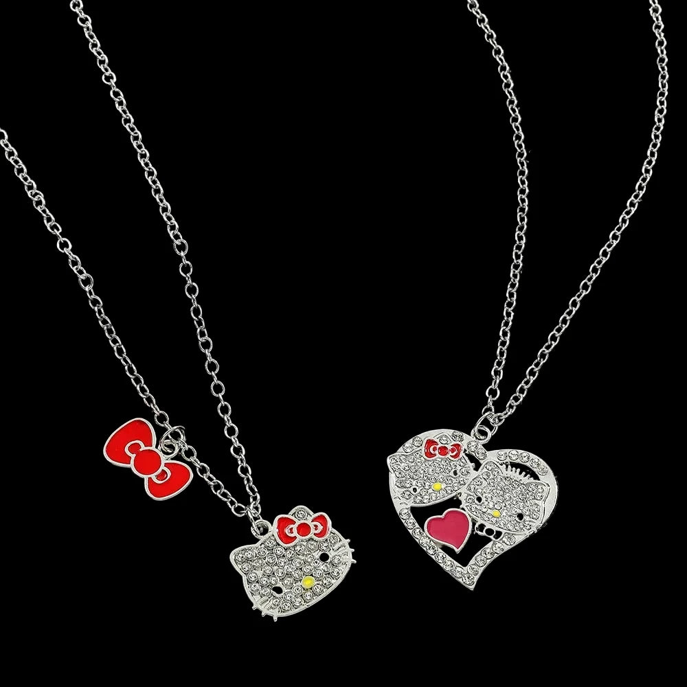 Kawaii Hello Kitty Heart Rhinestone Necklace Pendant Girls Clavicle Jewelry Kitty Cat Design Fashion Accessory LuxeLash Studio
