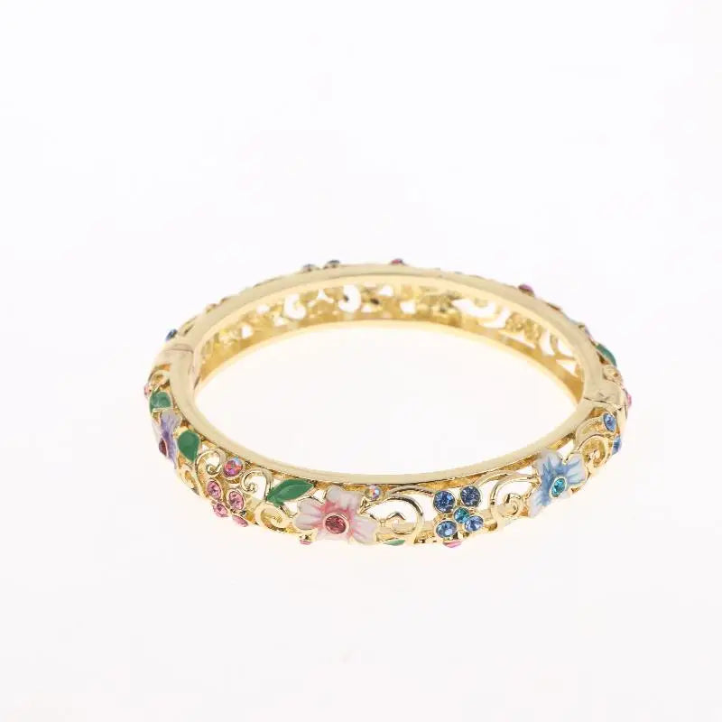 Vintage Cloisonne Bangle Ethnic-style Enamel Hollow Out Flower Bracelet Fashion Elegant Bangles For Women Jewelry Gifts LuxeLash Studio