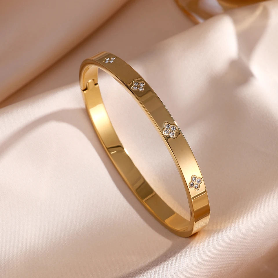 Sparkling Zirconia Inlaid Stainless Steel Bracelet Set for Women Stackable Bangles Fashion Non-Fading Jewelry Gift LuxeLash Studio