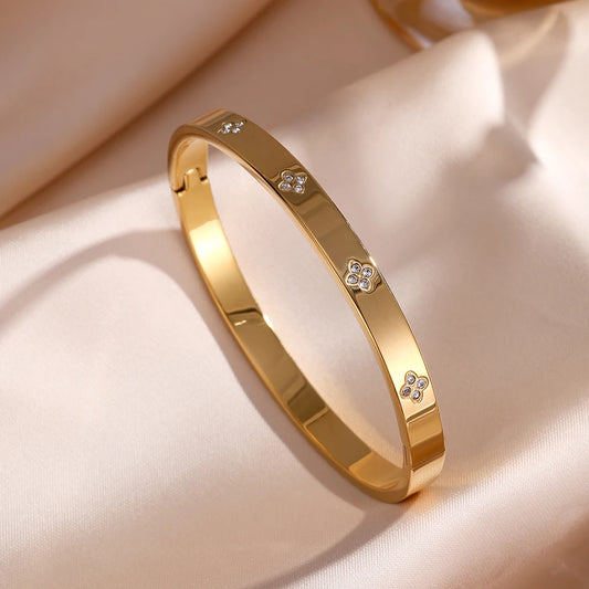 Sparkling Zirconia Inlaid Stainless Steel Bracelet Set for Women Stackable Bangles Fashion Non-Fading Jewelry Gift LuxeLash Studio