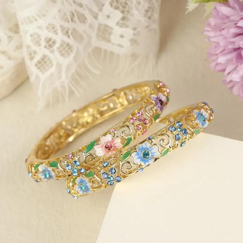 Vintage Cloisonne Bangle Ethnic-style Enamel Hollow Out Flower Bracelet Fashion Elegant Bangles For Women Jewelry Gifts LuxeLash Studio