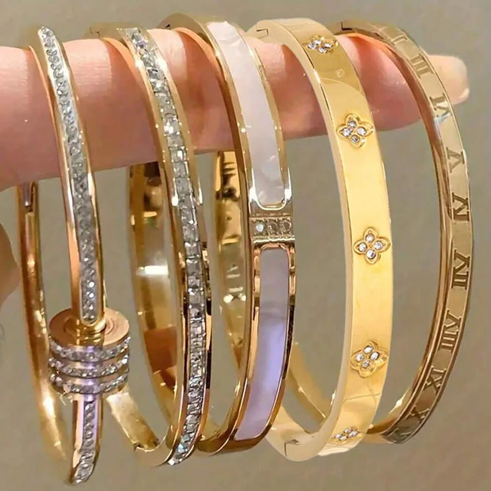 Sparkling Zirconia Inlaid Stainless Steel Bracelet Set for Women Stackable Bangles Fashion Non-Fading Jewelry Gift LuxeLash Studio