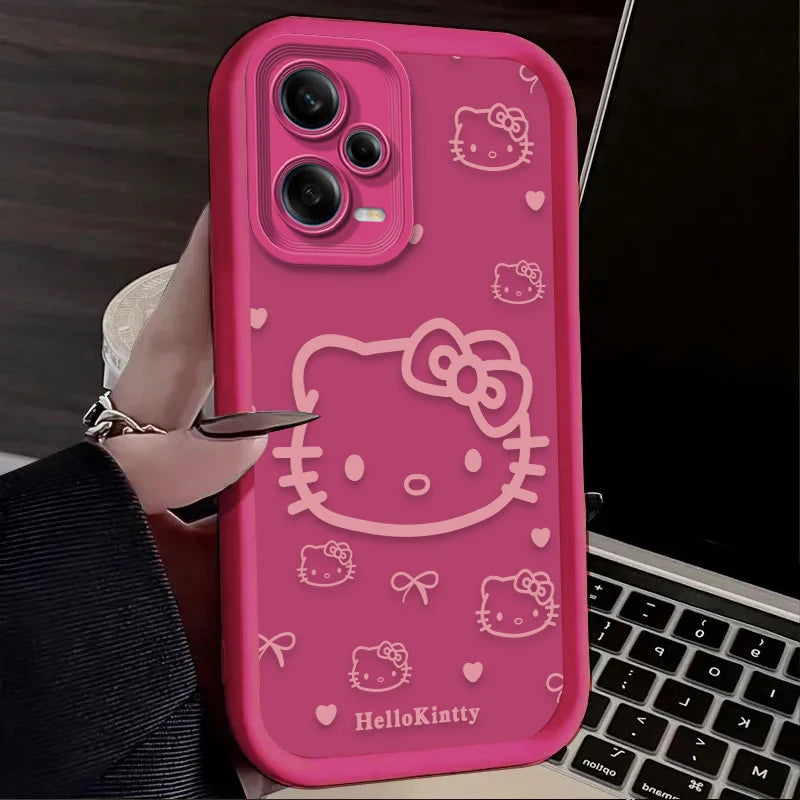 Lovely Hello Kitty Pink Pattern Matte Case for Xiaomi Redmi Note 15 14 13 12 11 10 Pro Plus 5G 14S 12S 11S 10S 4G Silicone LuxeLash Studio