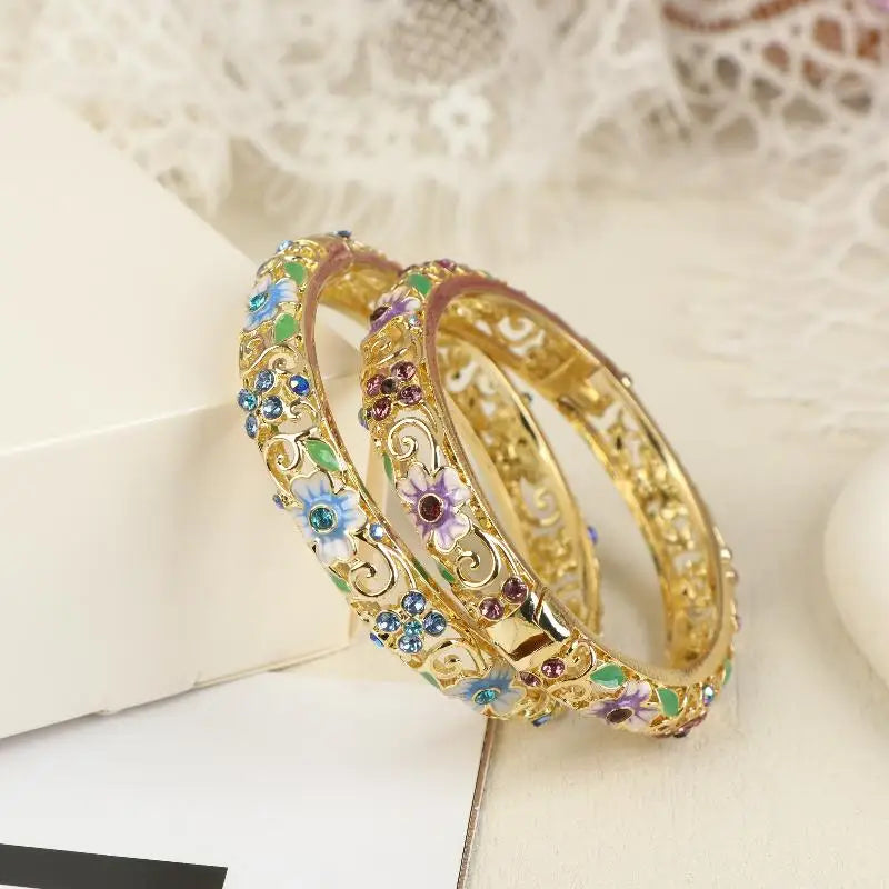 Vintage Cloisonne Bangle Ethnic-style Enamel Hollow Out Flower Bracelet Fashion Elegant Bangles For Women Jewelry Gifts LuxeLash Studio