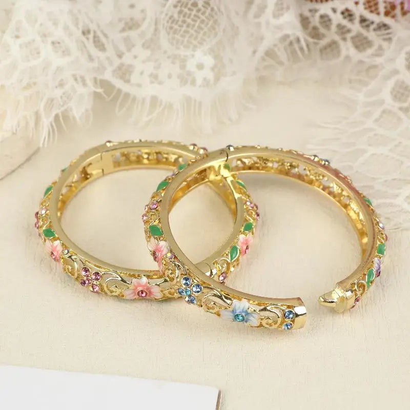 Vintage Cloisonne Bangle Ethnic-style Enamel Hollow Out Flower Bracelet Fashion Elegant Bangles For Women Jewelry Gifts LuxeLash Studio