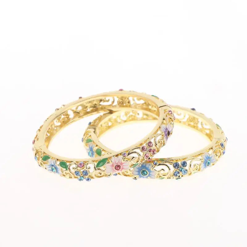 Vintage Cloisonne Bangle Ethnic-style Enamel Hollow Out Flower Bracelet Fashion Elegant Bangles For Women Jewelry Gifts LuxeLash Studio
