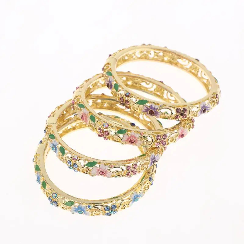 Vintage Cloisonne Bangle Ethnic-style Enamel Hollow Out Flower Bracelet Fashion Elegant Bangles For Women Jewelry Gifts LuxeLash Studio