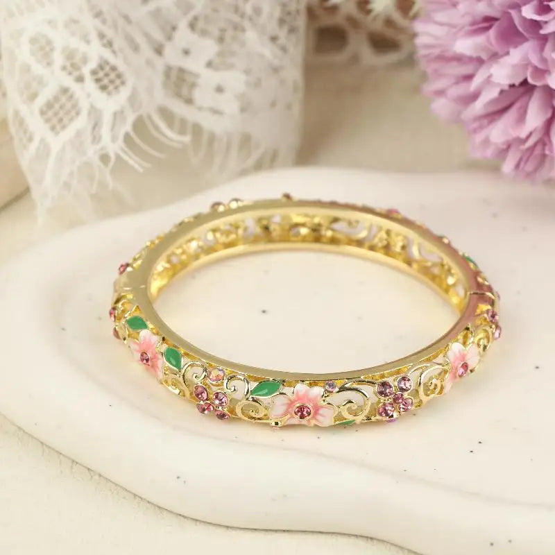 Vintage Cloisonne Bangle Ethnic-style Enamel Hollow Out Flower Bracelet Fashion Elegant Bangles For Women Jewelry Gifts LuxeLash Studio