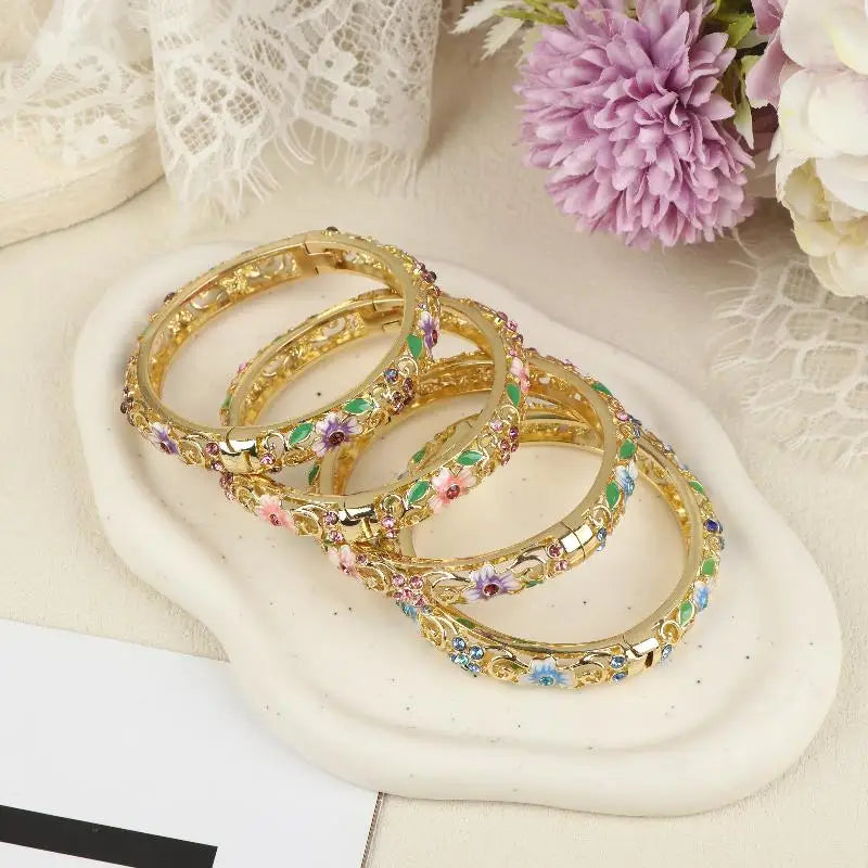 Vintage Cloisonne Bangle Ethnic-style Enamel Hollow Out Flower Bracelet Fashion Elegant Bangles For Women Jewelry Gifts LuxeLash Studio