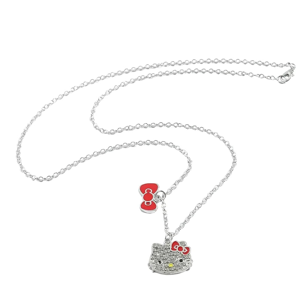 Kawaii Hello Kitty Heart Rhinestone Necklace Pendant Girls Clavicle Jewelry Kitty Cat Design Fashion Accessory LuxeLash Studio