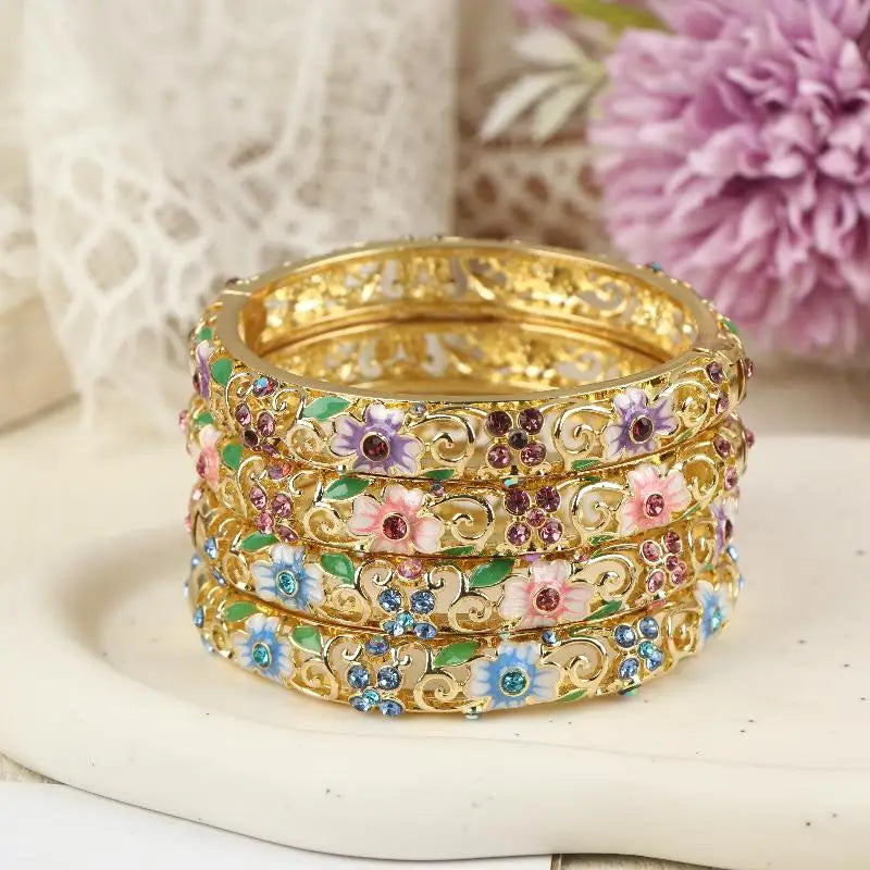 Vintage Cloisonne Bangle Ethnic-style Enamel Hollow Out Flower Bracelet Fashion Elegant Bangles For Women Jewelry Gifts LuxeLash Studio