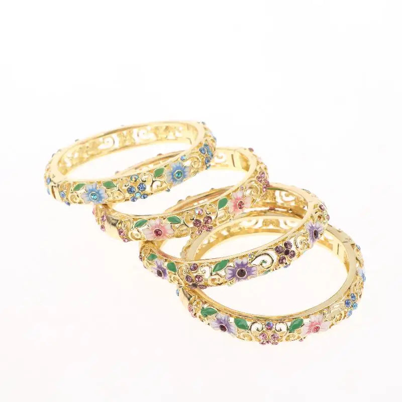 Vintage Cloisonne Bangle Ethnic-style Enamel Hollow Out Flower Bracelet Fashion Elegant Bangles For Women Jewelry Gifts LuxeLash Studio