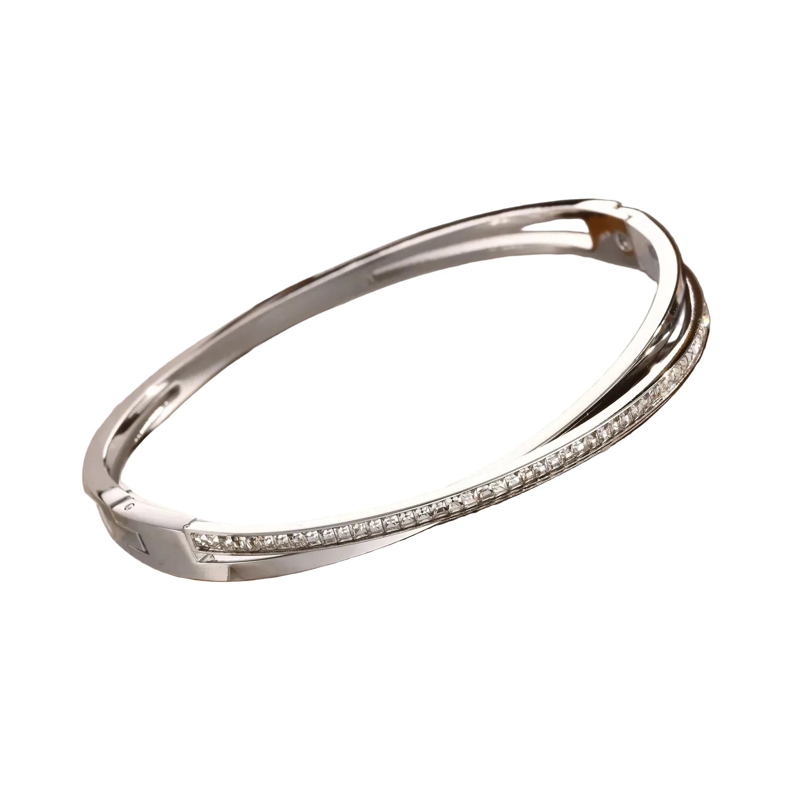 Shiny Zircon Crossed Stainless Steel Bangle Bracelet for Women, Gold Color Layered Stackable Female Waterproof Jewelry Gift LuxeLash Studio