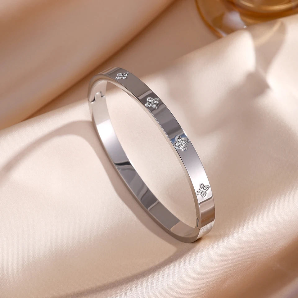 Sparkling Zirconia Inlaid Stainless Steel Bracelet Set for Women Stackable Bangles Fashion Non-Fading Jewelry Gift LuxeLash Studio