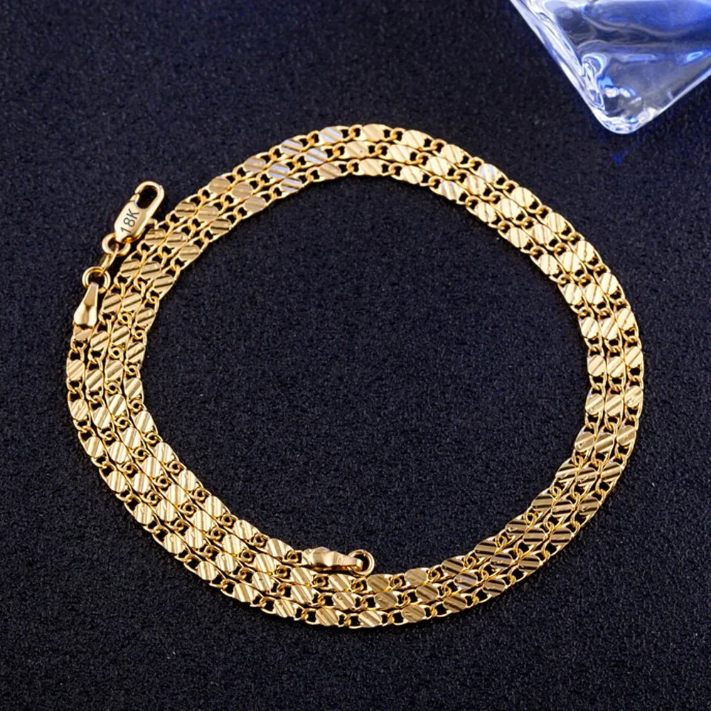 Fashion 18k Gold Necklace 2MM 16/18/20/22/24/26/28/30 Inch Side Chain Necklace For Women Men Jewelry 925 Silver Necklace LuxeLash Studio