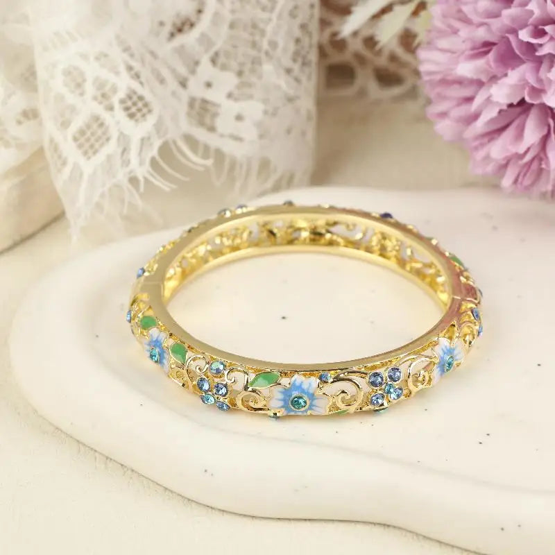 Vintage Cloisonne Bangle Ethnic-style Enamel Hollow Out Flower Bracelet Fashion Elegant Bangles For Women Jewelry Gifts LuxeLash Studio
