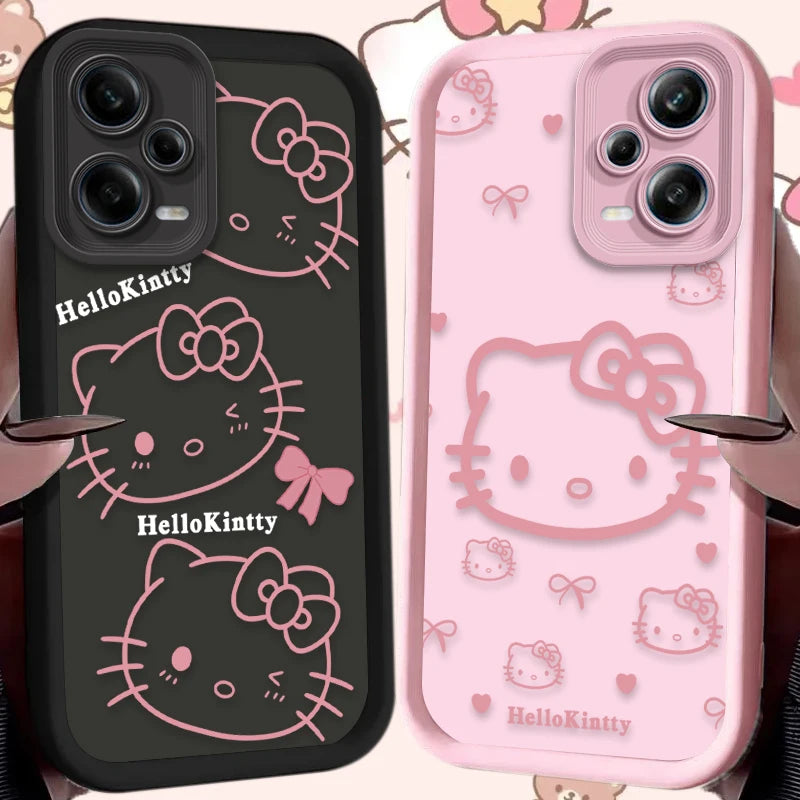 Lovely Hello Kitty Pink Pattern Matte Case for Xiaomi Redmi Note 15 14 13 12 11 10 Pro Plus 5G 14S 12S 11S 10S 4G Silicone LuxeLash Studio