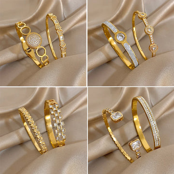 New Stainless Steel Waterproof Cuff Bracelet Bangle For Women Exquisite Shiny Inlaid Zircon Geometric Stacked Jewelry Gifts LuxeLash Studio