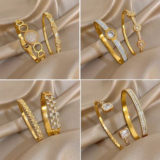 New Stainless Steel Waterproof Cuff Bracelet Bangle For Women Exquisite Shiny Inlaid Zircon Geometric Stacked Jewelry Gifts LuxeLash Studio