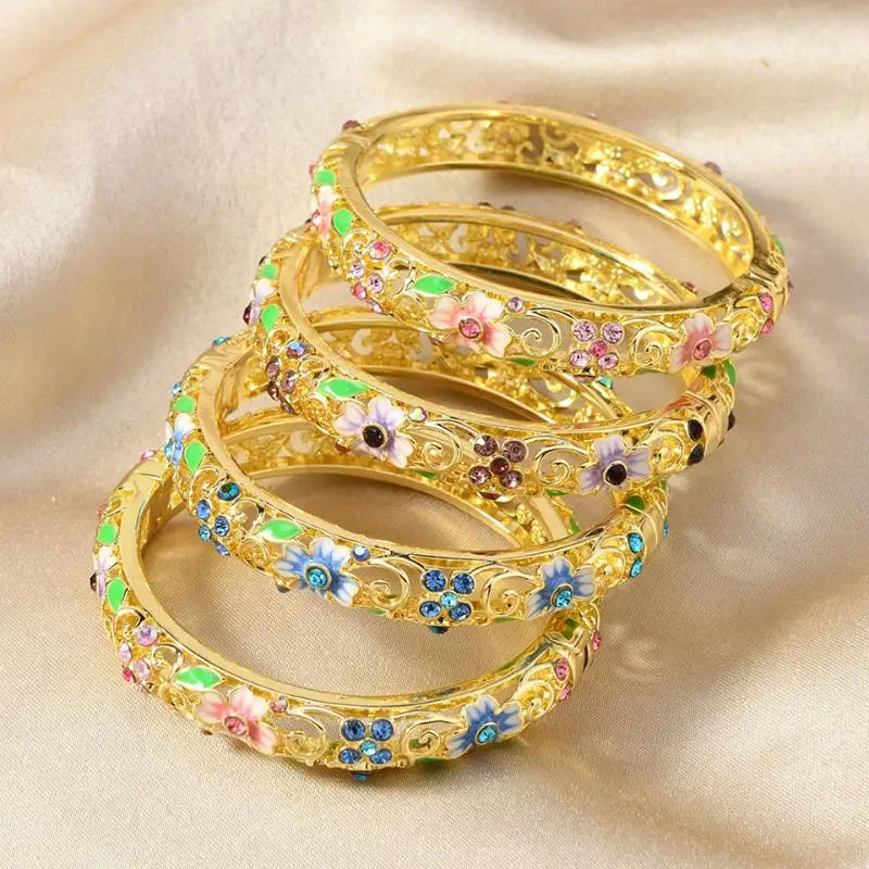 Vintage Cloisonne Bangle Ethnic-style Enamel Hollow Out Flower Bracelet Fashion Elegant Bangles For Women Jewelry Gifts LuxeLash Studio