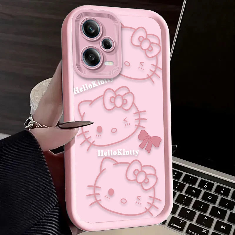 Lovely Hello Kitty Pink Pattern Matte Case for Xiaomi Redmi Note 15 14 13 12 11 10 Pro Plus 5G 14S 12S 11S 10S 4G Silicone LuxeLash Studio