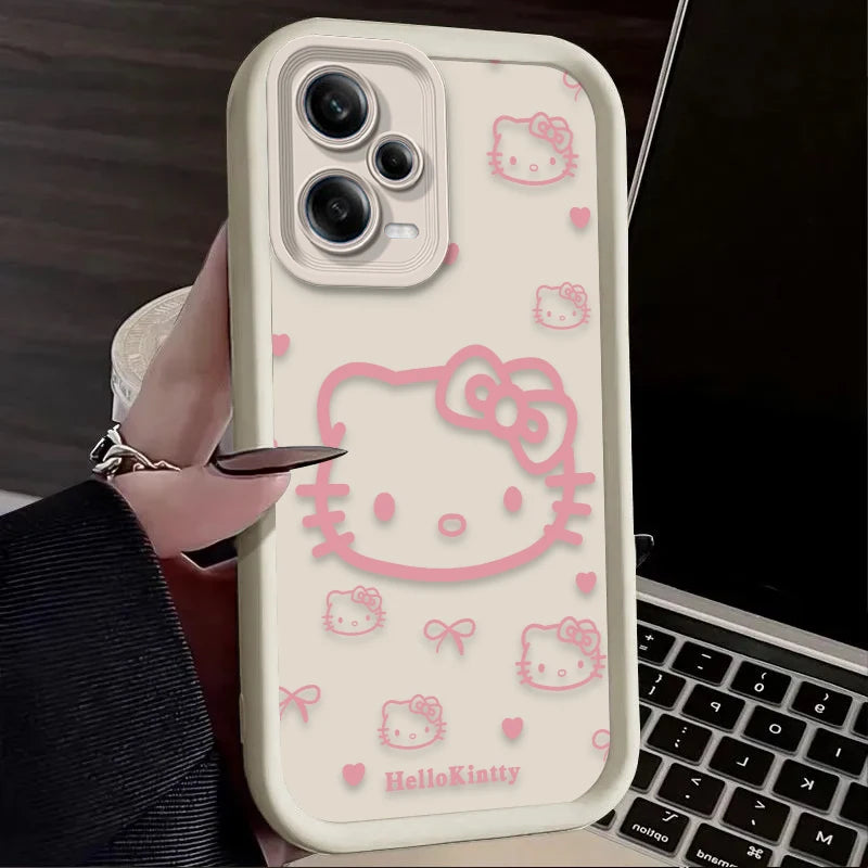 Lovely Hello Kitty Pink Pattern Matte Case for Xiaomi Redmi Note 15 14 13 12 11 10 Pro Plus 5G 14S 12S 11S 10S 4G Silicone LuxeLash Studio