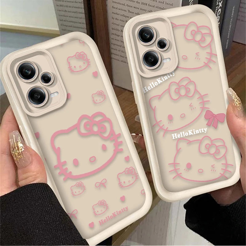 Lovely Hello Kitty Pink Pattern Matte Case for Xiaomi Redmi Note 15 14 13 12 11 10 Pro Plus 5G 14S 12S 11S 10S 4G Silicone LuxeLash Studio