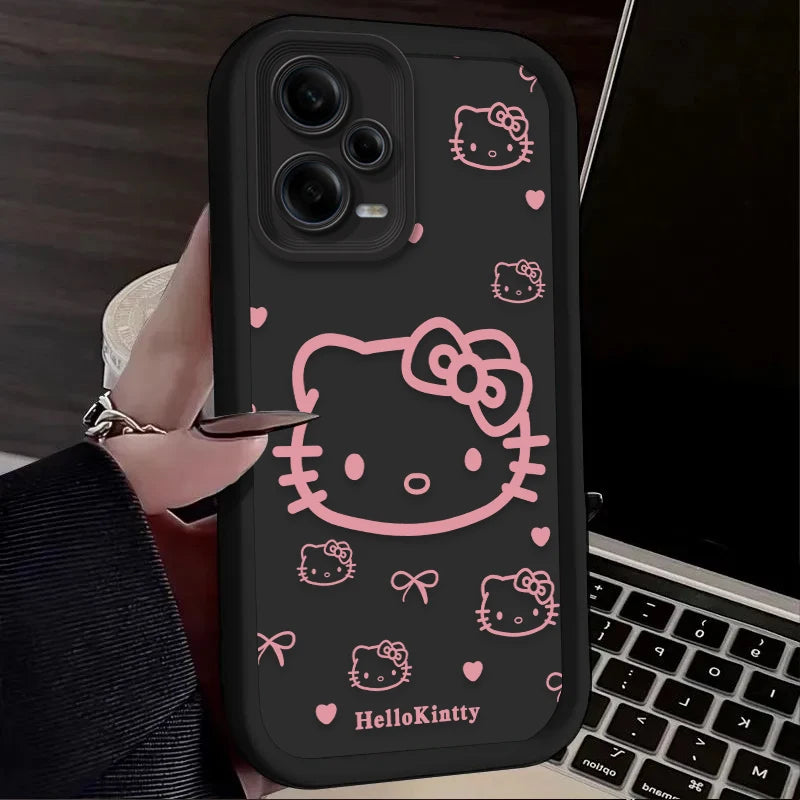 Lovely Hello Kitty Pink Pattern Matte Case for Xiaomi Redmi Note 15 14 13 12 11 10 Pro Plus 5G 14S 12S 11S 10S 4G Silicone LuxeLash Studio
