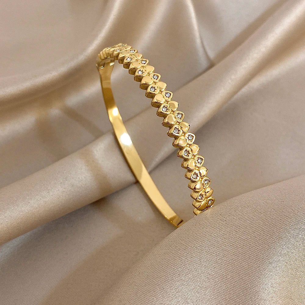 New Stainless Steel Waterproof Cuff Bracelet Bangle For Women Exquisite Shiny Inlaid Zircon Geometric Stacked Jewelry Gifts LuxeLash Studio