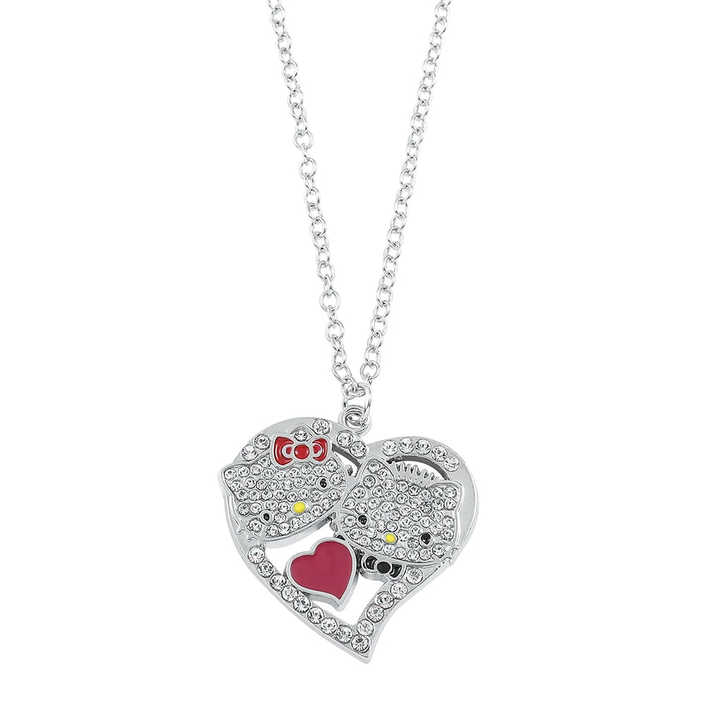 Kawaii Hello Kitty Heart Rhinestone Necklace Pendant Girls Clavicle Jewelry Kitty Cat Design Fashion Accessory LuxeLash Studio