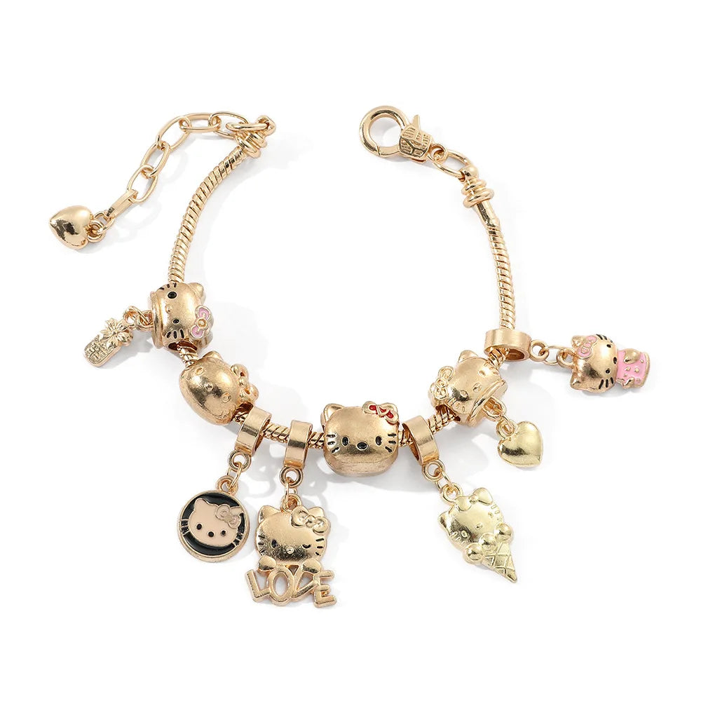 Cartoon cute kitty cat bracelet cartoon cute cat DIY beaded Hello Kitty Sanrio bracelet pendant jewelry LuxeLash Studio