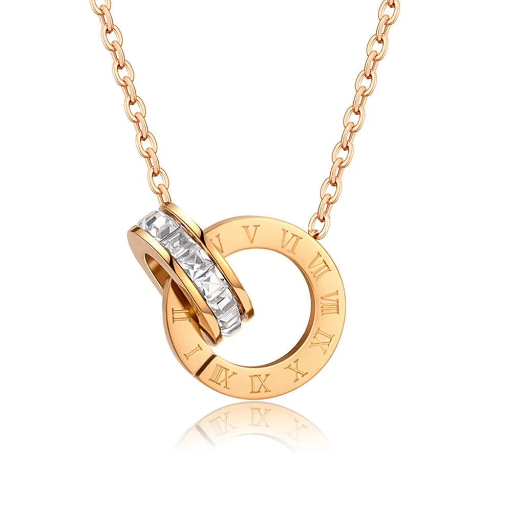 18K Gold Plated Stainless Steel Interlocking Circles Infinity Style Roman Numbers Wedding Statement Collar Necklace For Women LuxeLash Studio