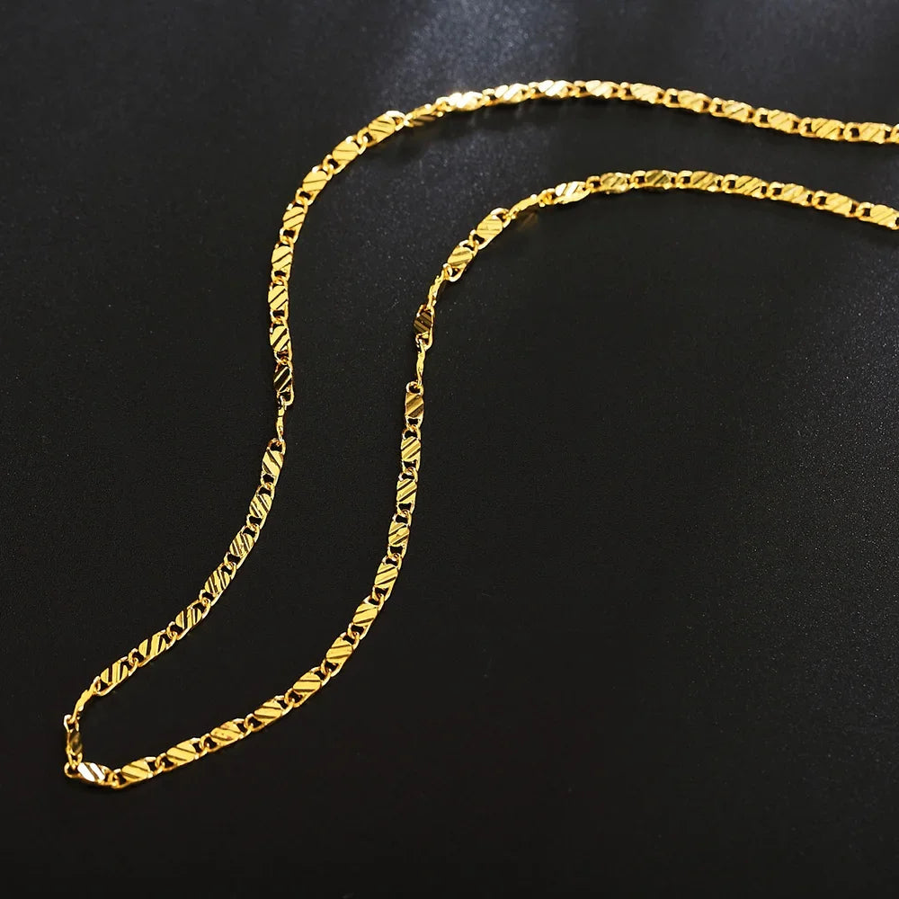 Fashion 18k Gold Necklace 2MM 16/18/20/22/24/26/28/30 Inch Side Chain Necklace For Women Men Jewelry 925 Silver Necklace LuxeLash Studio