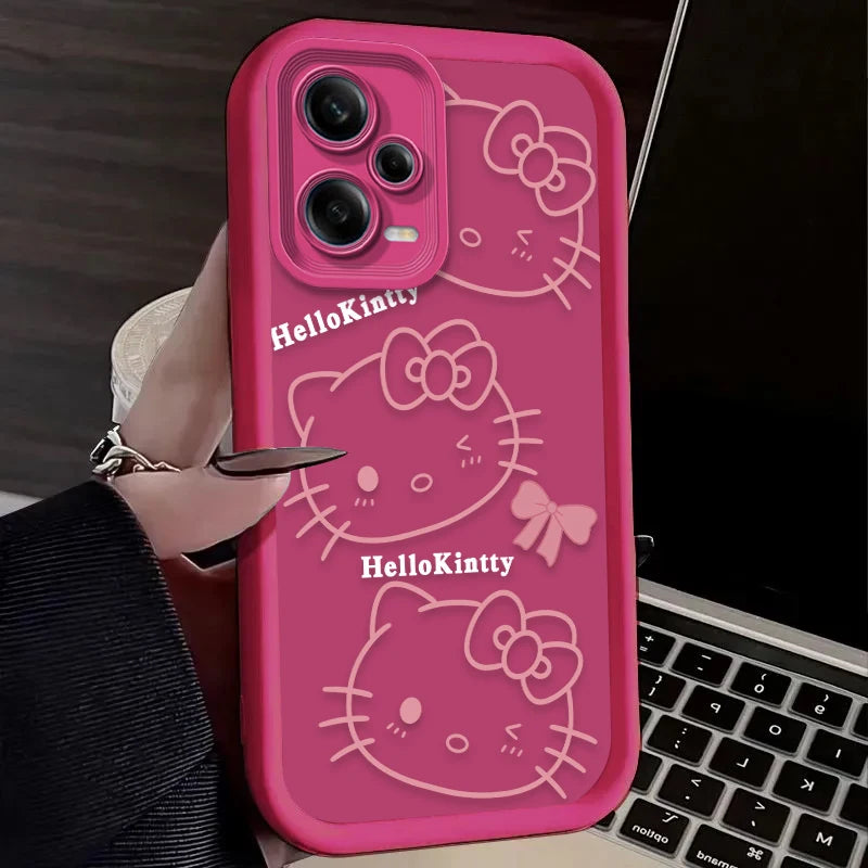 Lovely Hello Kitty Pink Pattern Matte Case for Xiaomi Redmi Note 15 14 13 12 11 10 Pro Plus 5G 14S 12S 11S 10S 4G Silicone LuxeLash Studio