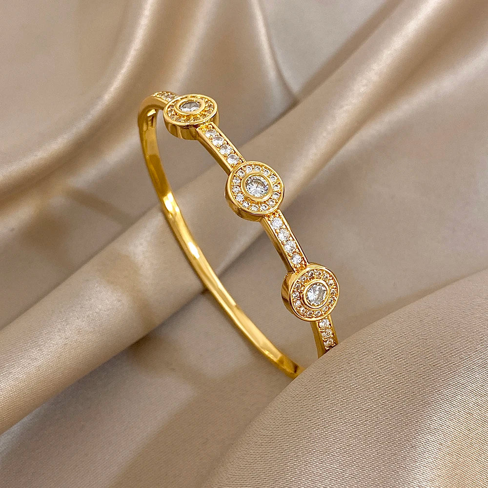 New Stainless Steel Waterproof Cuff Bracelet Bangle For Women Exquisite Shiny Inlaid Zircon Geometric Stacked Jewelry Gifts LuxeLash Studio