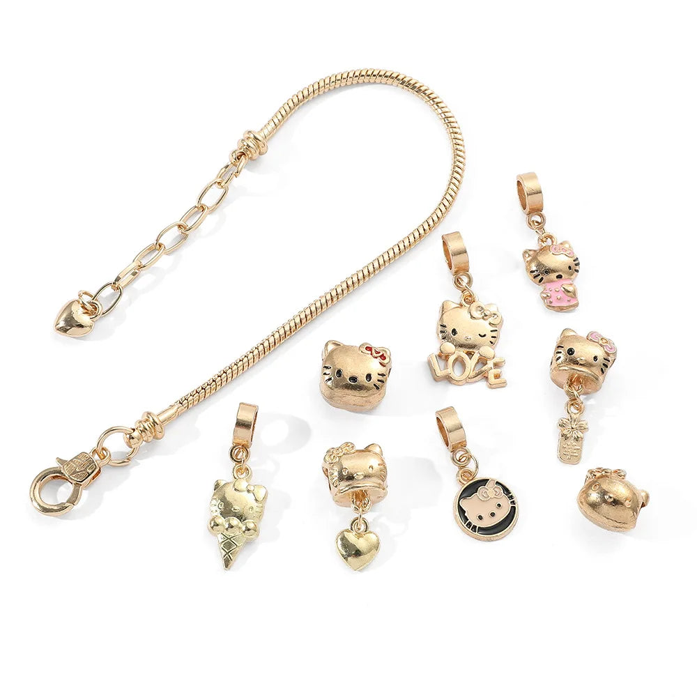 Cartoon cute kitty cat bracelet cartoon cute cat DIY beaded Hello Kitty Sanrio bracelet pendant jewelry LuxeLash Studio