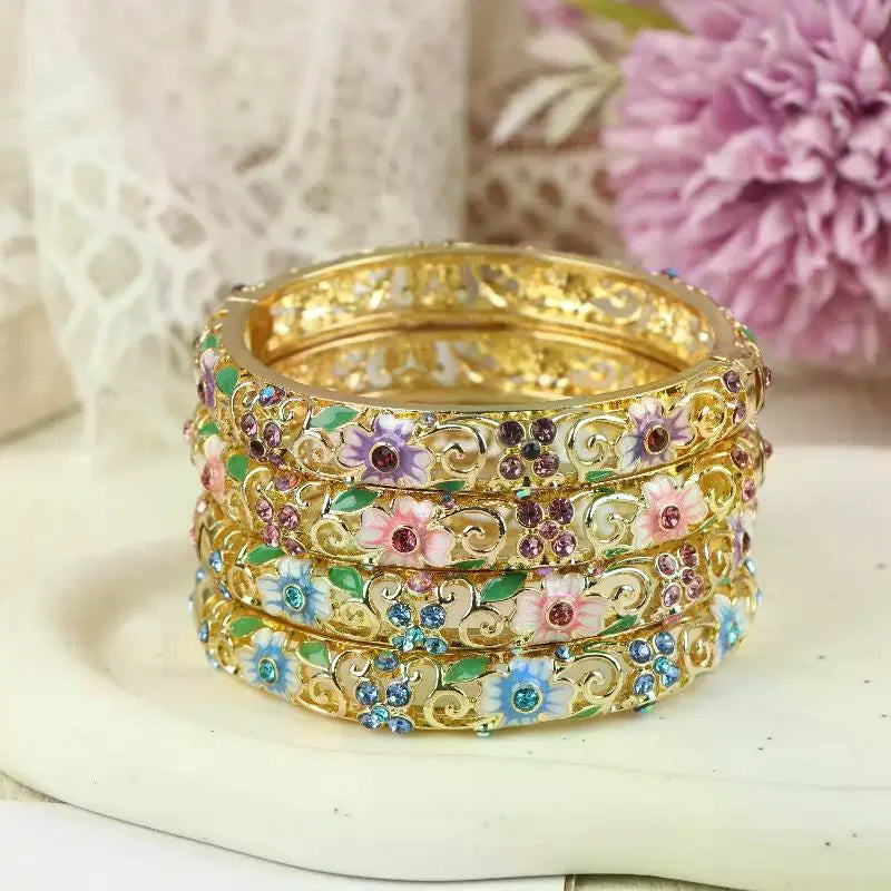 Vintage Cloisonne Bangle Ethnic-style Enamel Hollow Out Flower Bracelet Fashion Elegant Bangles For Women Jewelry Gifts LuxeLash Studio