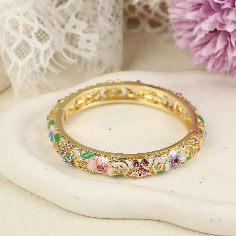 Vintage Cloisonne Bangle Ethnic-style Enamel Hollow Out Flower Bracelet Fashion Elegant Bangles For Women Jewelry Gifts LuxeLash Studio