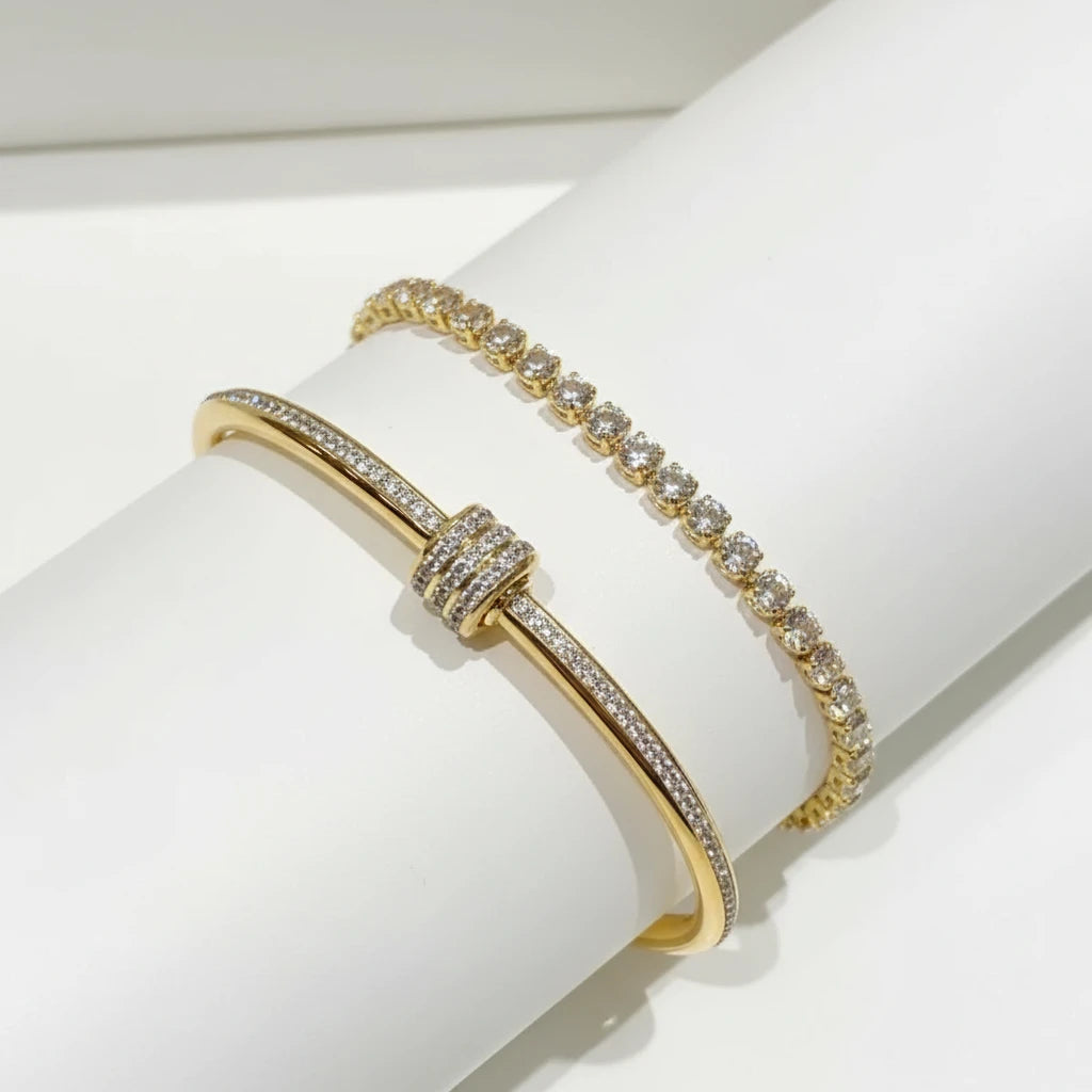Light luxury Inlaid Zircon Bracelet for Women Fashion Titanium Steel Non fading Bracelet Jewelry Set LuxeLash Studio