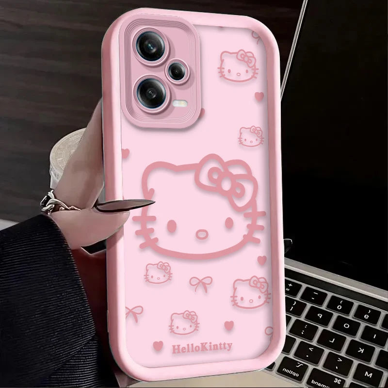 Lovely Hello Kitty Pink Pattern Matte Case for Xiaomi Redmi Note 15 14 13 12 11 10 Pro Plus 5G 14S 12S 11S 10S 4G Silicone LuxeLash Studio
