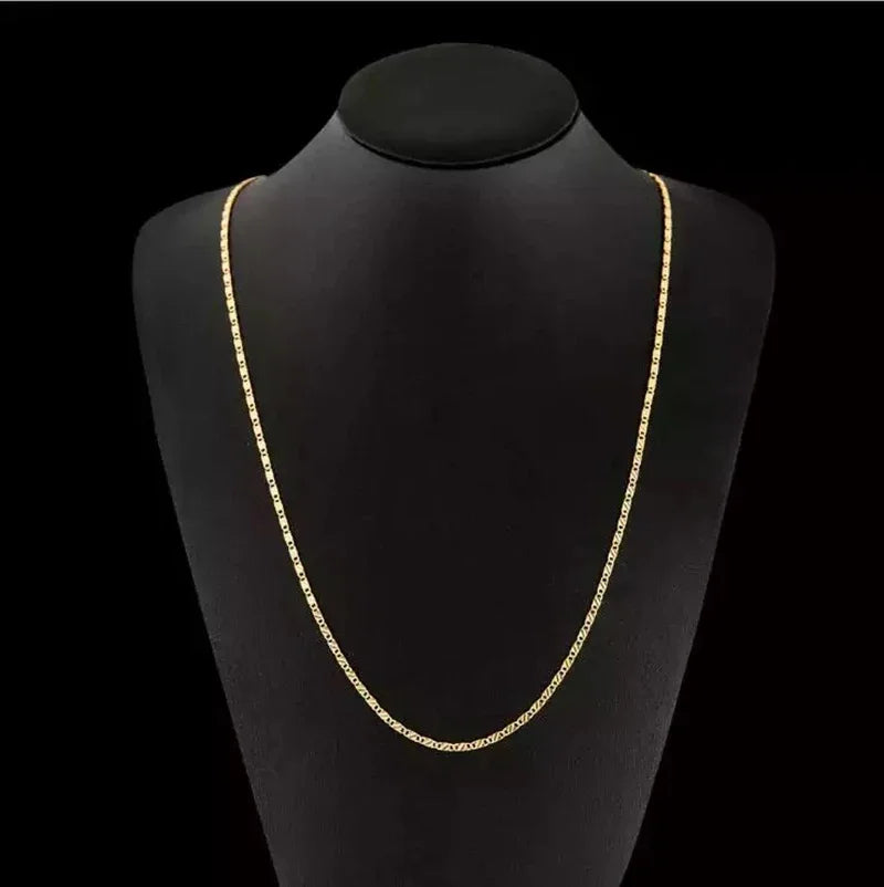 Fashion 18k Gold Necklace 2MM 16/18/20/22/24/26/28/30 Inch Side Chain Necklace For Women Men Jewelry 925 Silver Necklace LuxeLash Studio